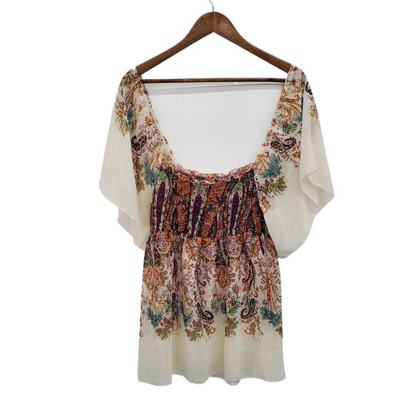American Rag Boho Paisley Tunic Top Womens Size M Smocked Peasant Festival Flowy - Picture 1 of 11